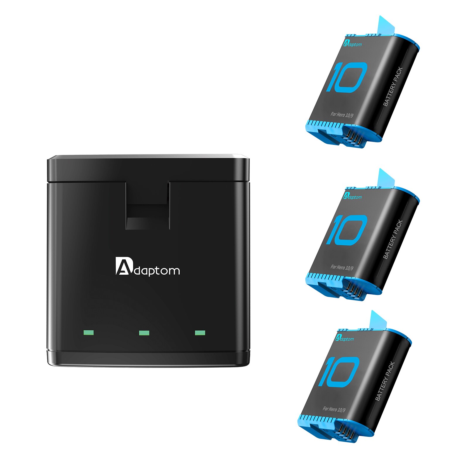 Adaptom-Batería de 1720mAh para GoPro 9, resistencia a altas temperaturas, 3 vías, cargador de luz LED para GoPro Hero 9 10, color negro: 3 Battery 1 Charger