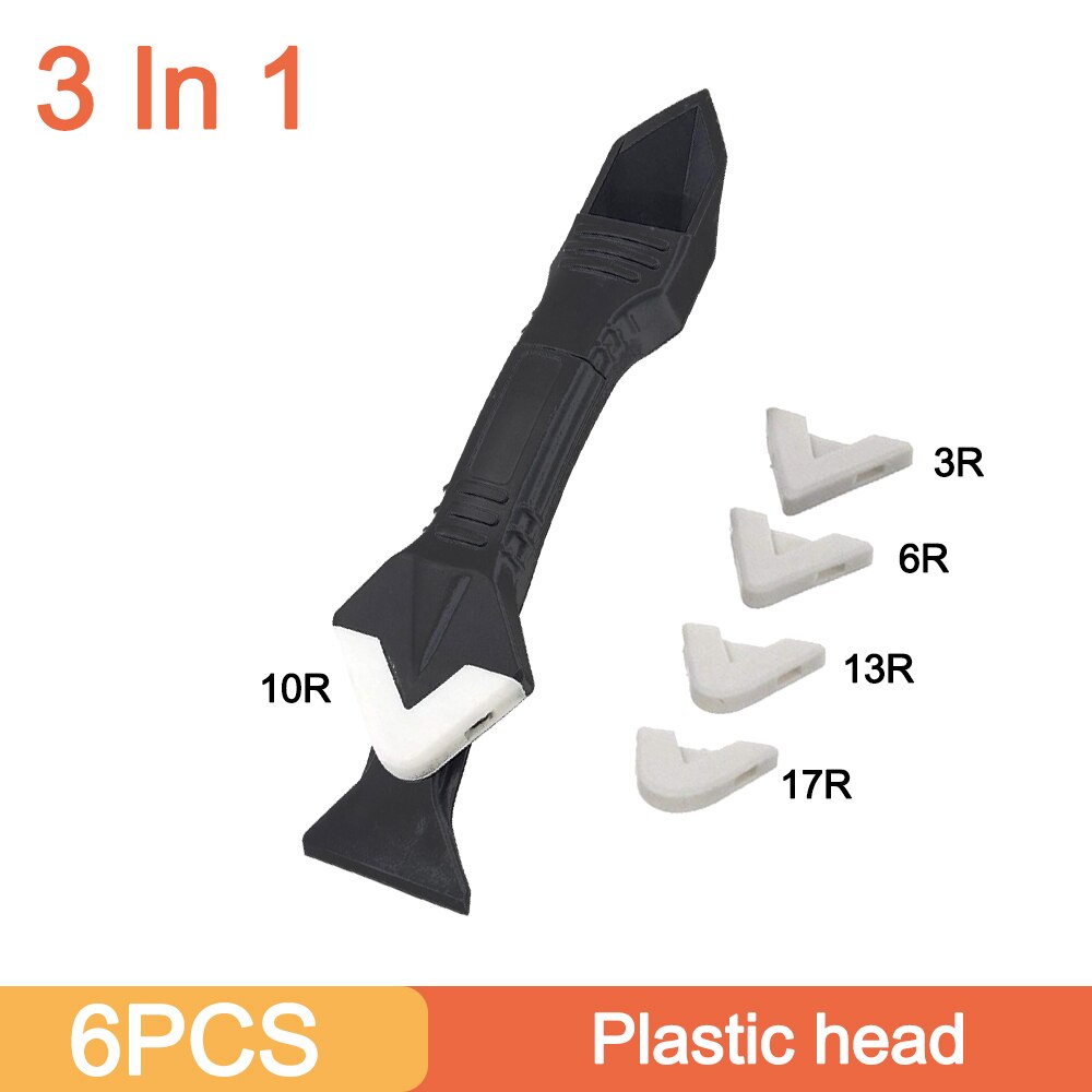 Removedor de silicona 3/5 en 1, Kit de lechada de raspador de plástico suave sellador, herramientas de calafateo, espátula en ángulo multifuncional