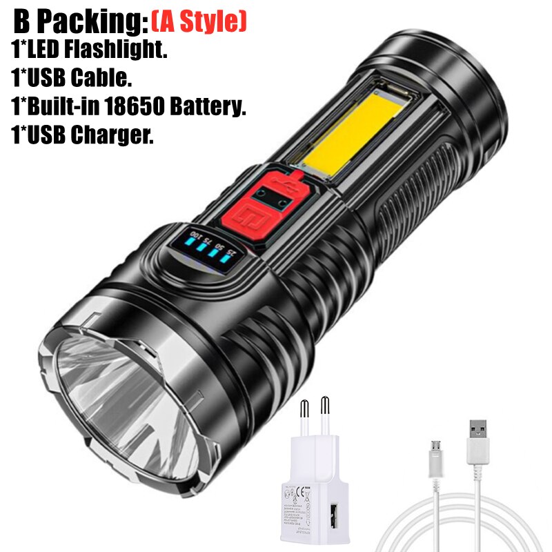 Year Style Flashlight Mini Portable Lamp With Built-in Battery USB Rechargeable COB LED Flashlight Torch light: B Packing-A Style