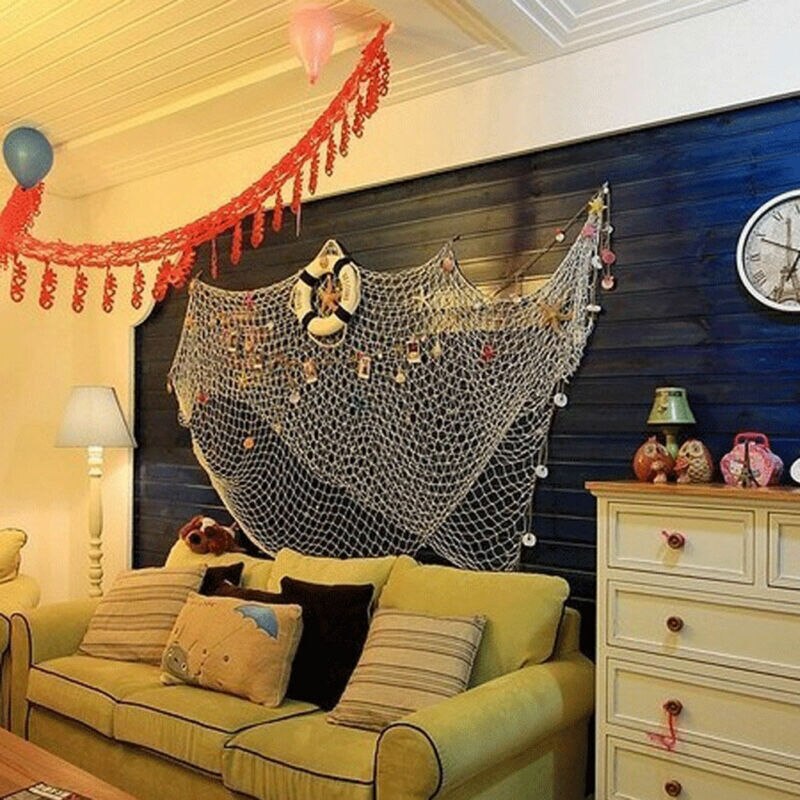 Filet de pêche nautique 100cm x 200cm, autocollant mural décoratif pour bord de mer, fête à la plage, maille de pêche, décor méditerranéen