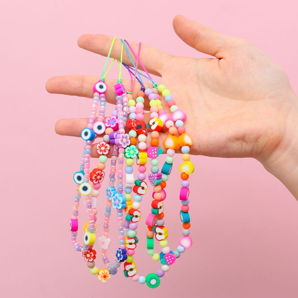 Zomer Kleurrijke Zachte Klei Mobiele Telefoon Keten Lanyards Voor Vrouwen Meisjes Bohemen Smile Pearl Touw Voor Telefoon Case Opknoping koord