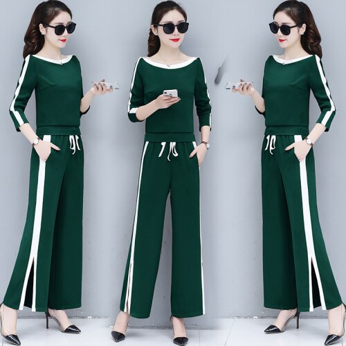 Green Two Piece Women Pants Sets Clothing Women Set Grey Summer Women's Suit Top&pants Set Conjunto Feminino