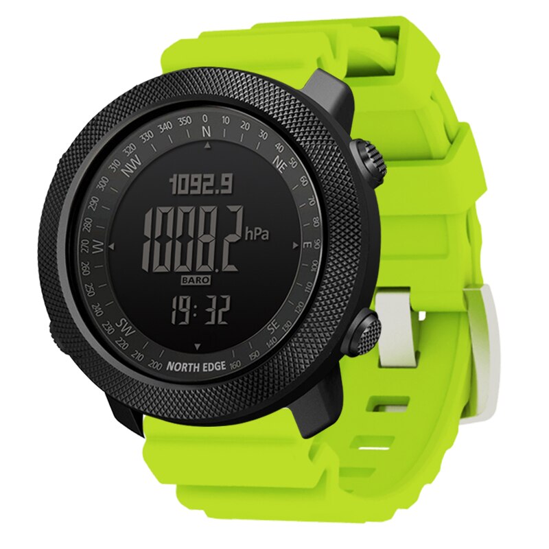 Noord Rand Mannen Sport Horloges Hoogtemeter Barometer Kompas Thermometer Stappenteller Wereldtijd Horloges Digitale Running Wandelen Horloges: APACHE Rubber Green