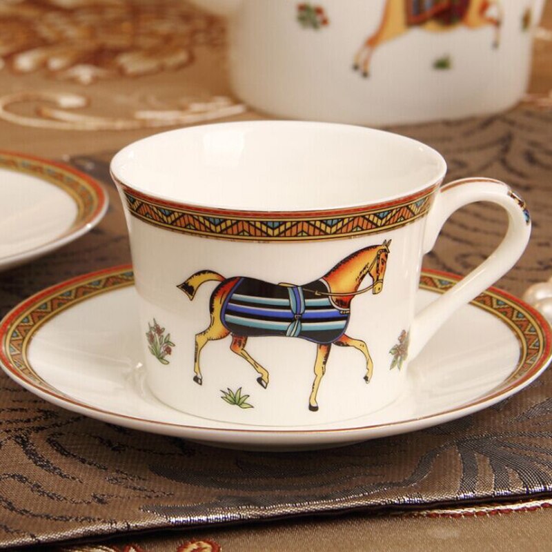 European style British ceramic bone china tea set coffee set retro color painting single cup and saucer afternoon tea set