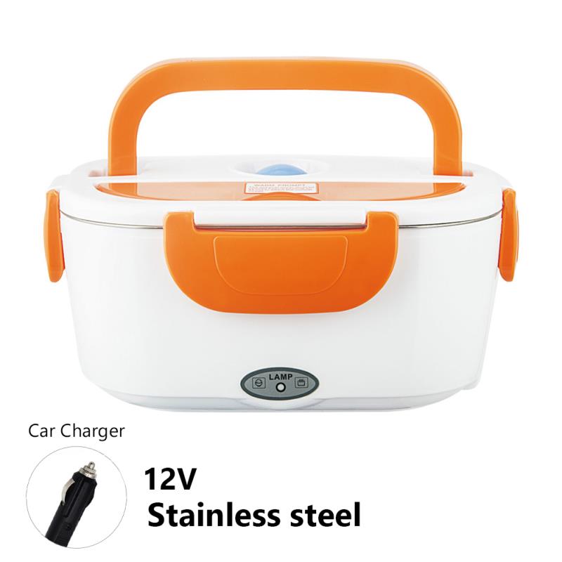 Elektrisk opvarmet madkasse madvarmer rustfri stålbeholder eu/us/bilstik bil kontor varmebeholder opbevaring madkasse: Orange biloplader