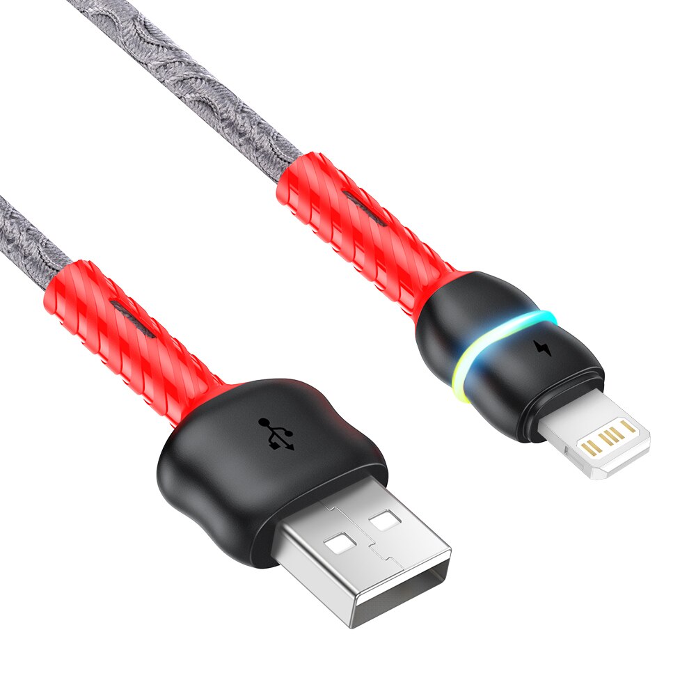Lâmpada led 3a carga rápida cabo usb para iphone 11 12 13 pro max xs x xr 5 6 7 8 mais se 2 ipad fio de dados do telefone móvel carregador cabo: Grey