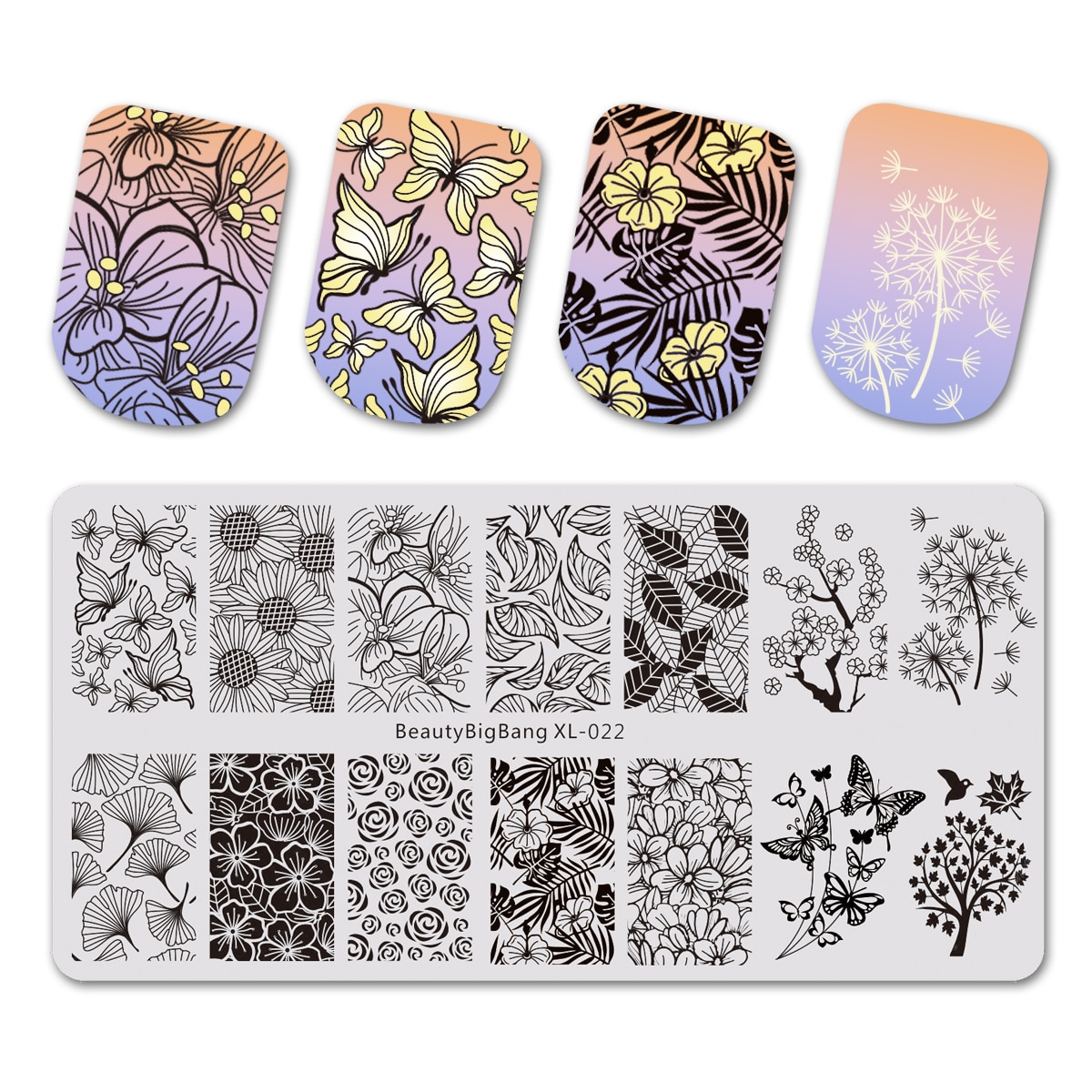 1PCS BeautyBigBang XL 022 Sunflower Butterfly Nail Plates Stamp Stencil For Stamping 3D Mold Geometry Print