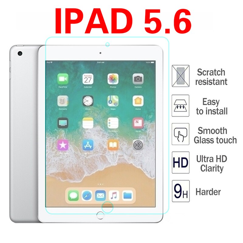 Tempered Glass Film Screen Protector for iPad 6th 5th Generation Air Air2 Pro 9.7 Protective Film Glass for ipad 5 6: IPAD 5.6