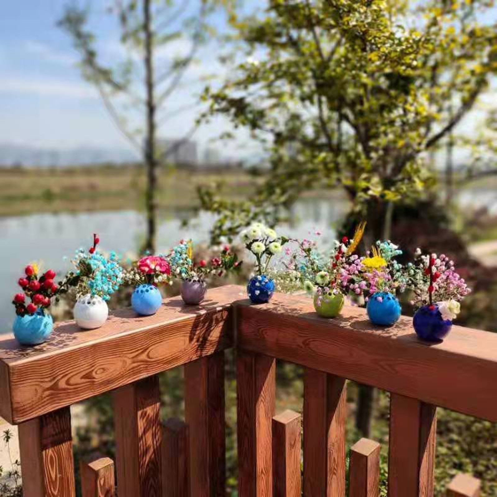 Ceramic Handmade Vase Flower Stone Table Decor Round Flower Vase with Holes Table Ornaments For Living Room