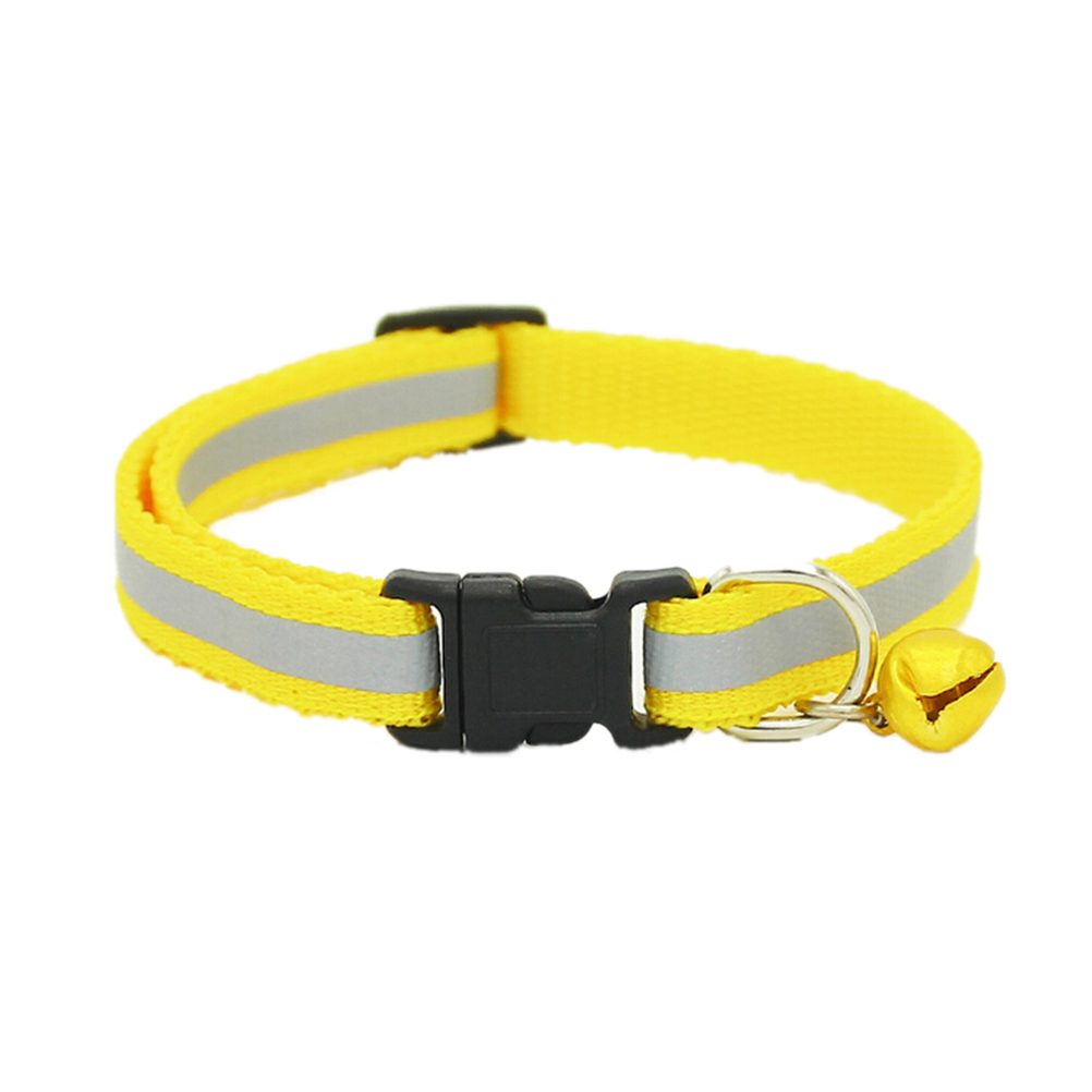 Collar reflectante colorido perro lindo mascota brillante, hebilla de seguridad, Correa con Campanilla, correa ajustable en 6 colores: yellow