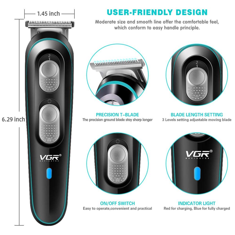 VGR Hair Clipper Hair Trimmer Rechargeable Electric Beard Trimmer Barber Cordless Haircut