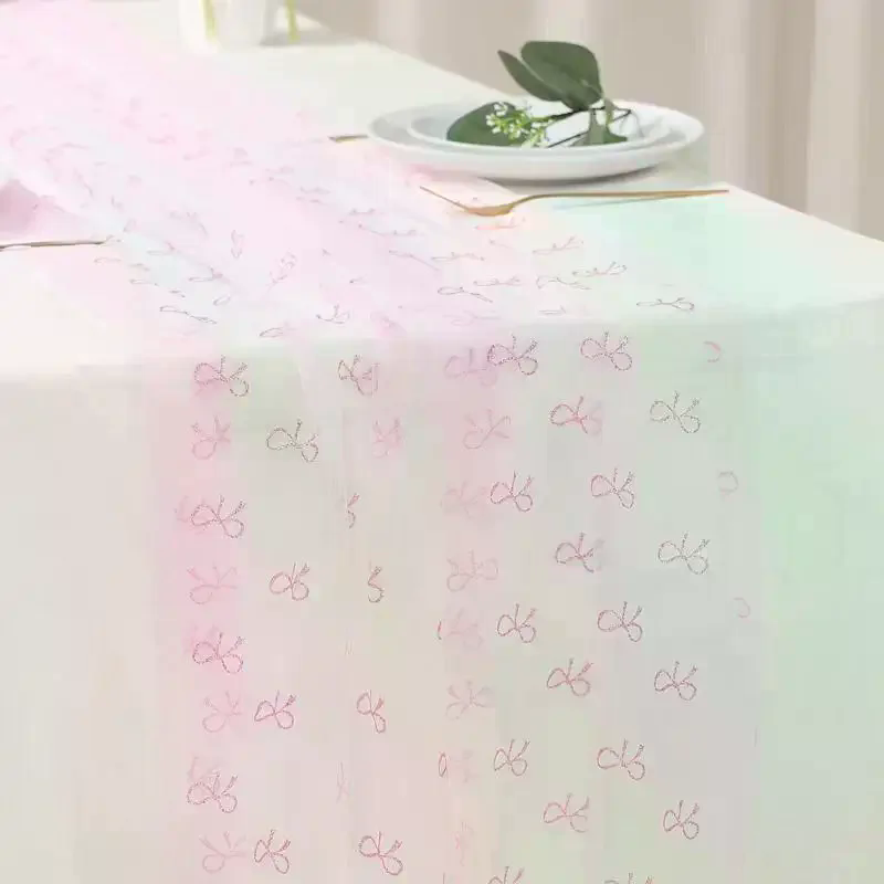 Bow Party Decorations Tafelkleed, Meisje Bow Thema Coquette Verjaardagsfeestje Supplies Tafelkleed, Bow Verjaardag Baby Douche Decorati