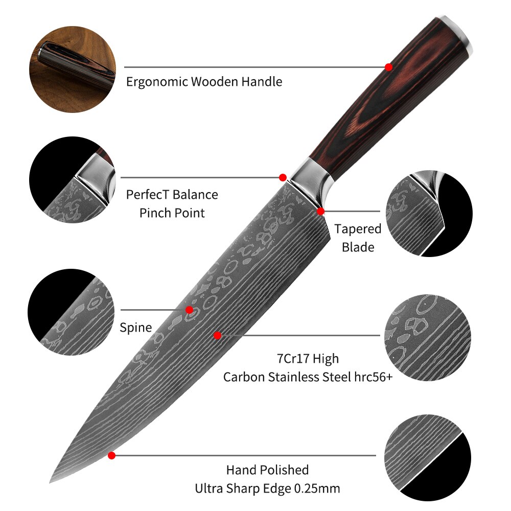 Kitchen Knives Set Stainless Steel 7CR17 Japanese Chef Knife Bread Meat Cleaver Paring Boning Kitchen Knife Covers Accessories