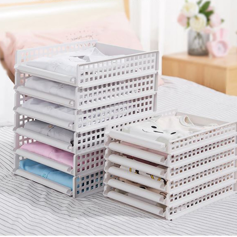 Plastic Storage Rack Stackable Clothes Drawer Style Storage Shelf For Toy Sundries Wardrobe Storage