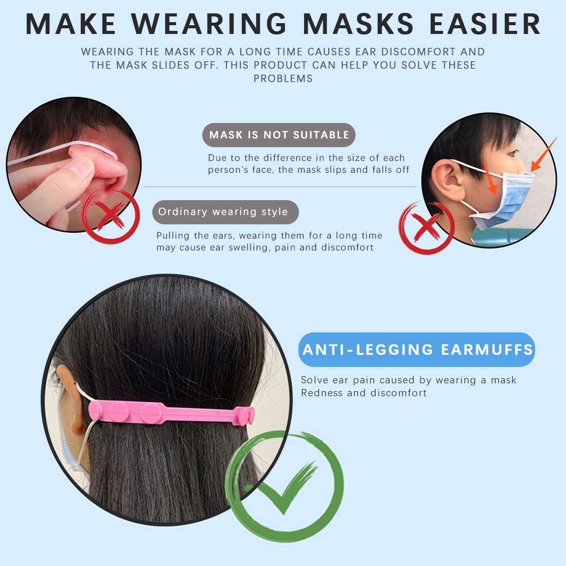 1/5/10/15/20 stuks verstelbare oorhaakjes voor gezichtsmaskers, zachte antislip oorklemmen voor kinderen en volwassenen, ter voorkoming van oorpijn