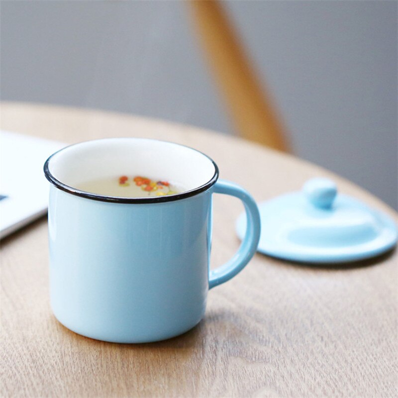Creatieve Minimalistische Vintage Emaille Beker Met Deksel Keramische Melk Mok Gepigmenteerde Thee Cup Huishouden Kantoor Water Cup Drinkware