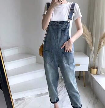 Sommer gravide todelt tøjsæt plus size strop jeans+t-shirt jakkesæt vintage gravide kvinder jumpsuits twinset: Hvid / Xxl