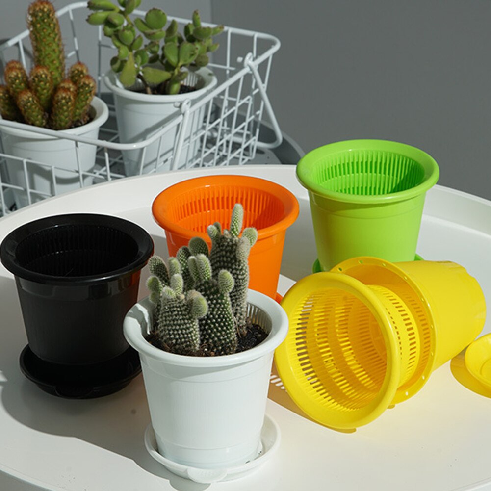 2 stk/sæt plastik potte orkidé potter med huller mesh net orkidé plante potter med bakker drænbar plante voksende potte