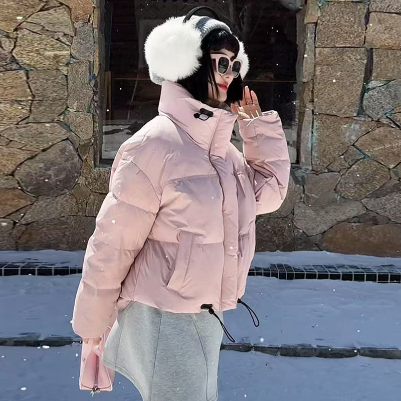 Winter Short Solid Stand Collar Down Jacket Female Drawstring Zipper Warm Outwears Women White Duck Down Parker Down Jackets
