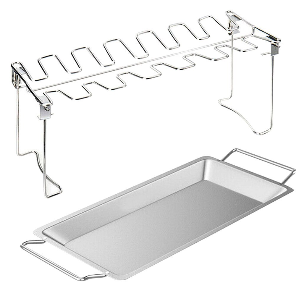 Multi-purpose Chicken Wing and Leg Rack 14 Slot Stainless Steel Chicken Leg Grill Rack Chicken Drumstick Roaster For Oven Grill: Grill with Tray