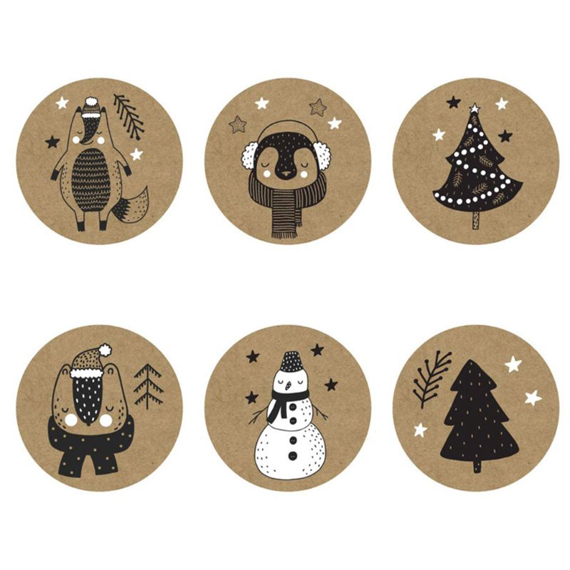 500Pcs/Roll Kerst Stickers Boom Sneeuwpop Dieren Decoratieve Voor Scrapbooking T5EB