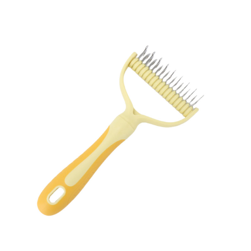 Brosse pour chat, coupe-noeud en fourrure de chat, peigne d'épilation pour animaux de compagnie, outils de toilettage pour chiens, brosse Double face en acier inoxydable, produits pour animaux de compagnie: YELLOW