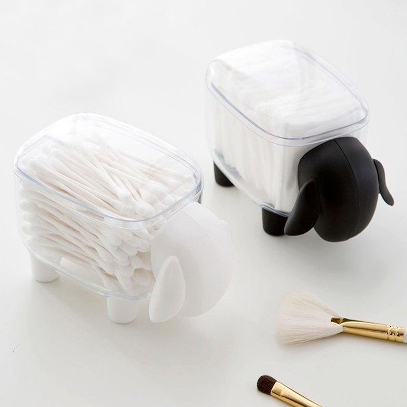 Mini conteneur en plastique en forme de mouton, boîte de rangement pour coton-tige, bijoux, ménage, anti-poussière, bureau de maquillage, organisateur de bureau