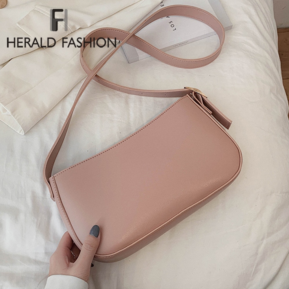 Nette Einfarbig Kleine PU Leder Schulter Taschen Für Frauen Sommer Einfache Handtaschen und Geldbörsen Weibliche Reise lässig Totes