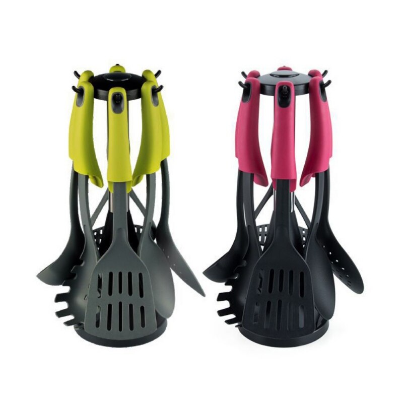 6pcs/set Nylon Cooking Utensils Set Non-stick Flat Spatula Soup Colander With Stand Rack Holder Home Kitchenware