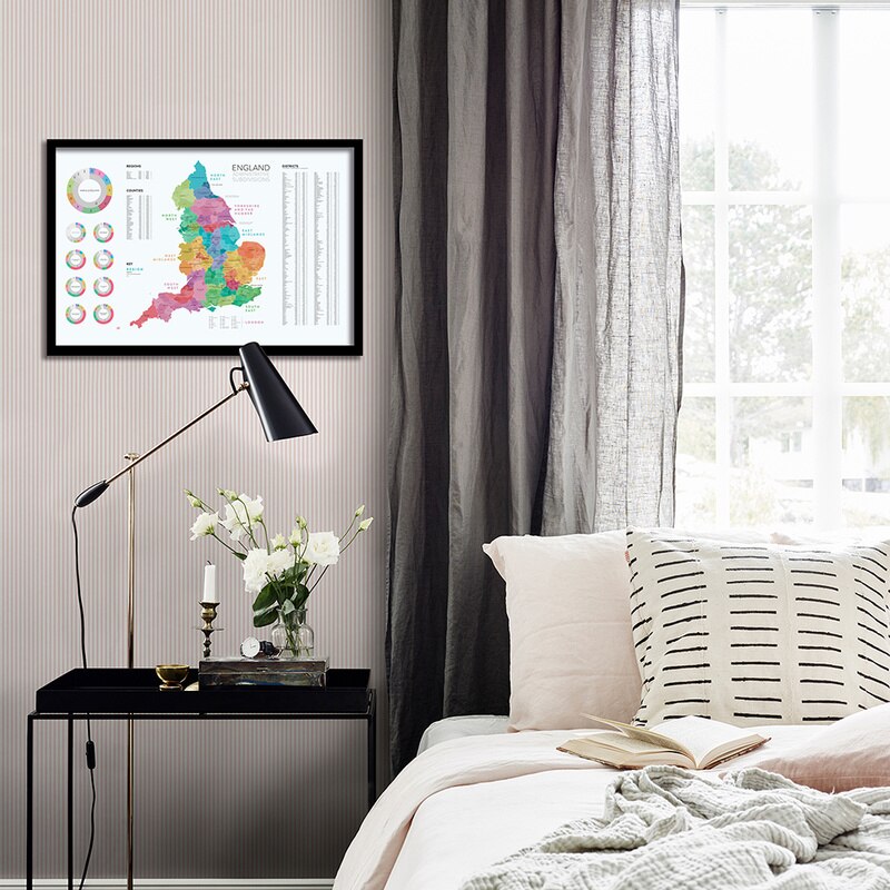 59x42cm Map of England Canvas World Wall Map Poster Home Decor Wall Paper Office Supplies Detailed England Map for Culture