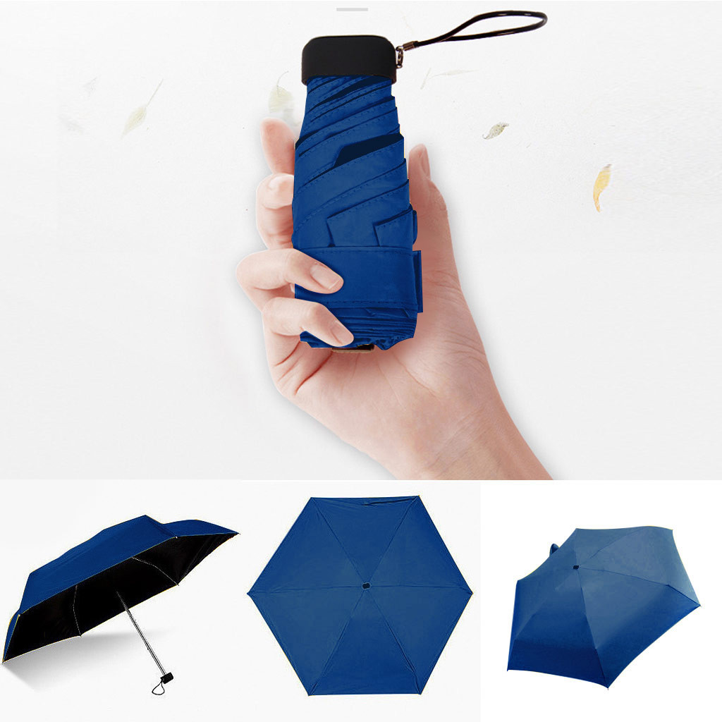 Mini Women Pocket Small Umbrella UV Paraguas Sun Umbrella Rain Windproof Light Folding Portable Umbrellas For Boy Girl: Navy Blue