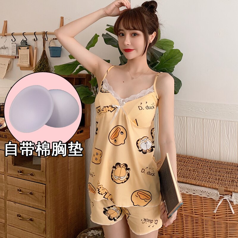 Conjuntos de Pijama Silka con estampado de Sailor Moon sin mangas, Pijama sexi para Mujer, ropa de casa con almohadilla en el pecho: 988Garfield / M