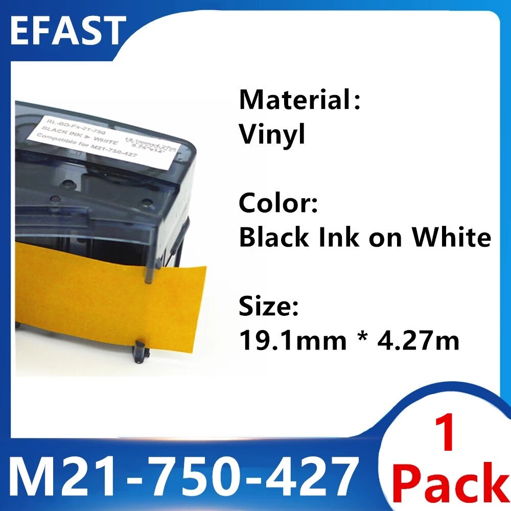 5Pack bmp21 M21 750 427 Vinyl maker Label Ribbon Labels Cartridge Black On White For Brady BMP21-PLUS,BMP21-LAB Printer: 1 Pack M21-750-427