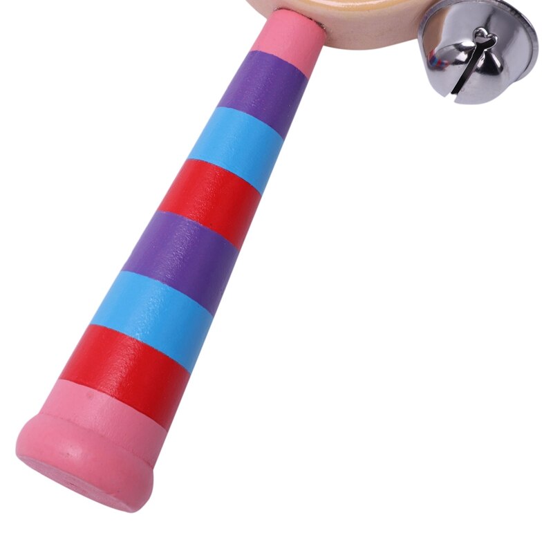 1pc Baby Kids Regenboog Houten Handvat Bell Jingle Stick Shaker Rattle Speelgoed