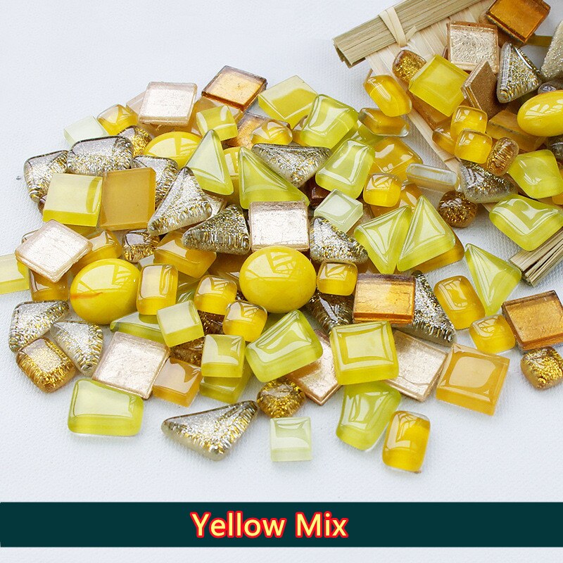 Perles de mosaïque en verre multicolores de 300g/10.58oz, rondes/triangles/carrées, pierres de mosaïque brillantes pour bricolage: Yellow Mix