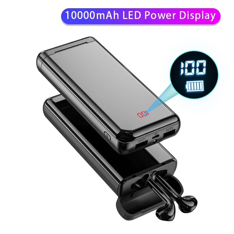 2 In 1 Met 10000Mah Opladen Case Power Bank Draadloze Bluetooth Oortelefoon 3D Stereo Dual Mic Draadloze Sport Bluetooth oordopjes
