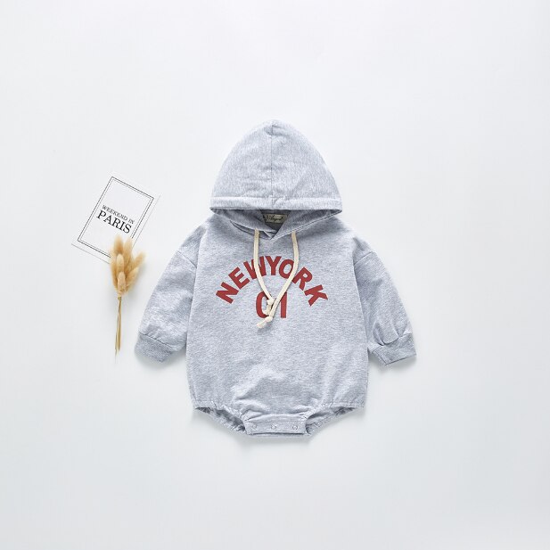 Angoubebe B20H13 Jongen Jumpsuits 0-24M Baby Jongens Katoen Casual Hooded Top Romper Sweatshirt Hoodie Outfits: Grey / 100 (18-24M)