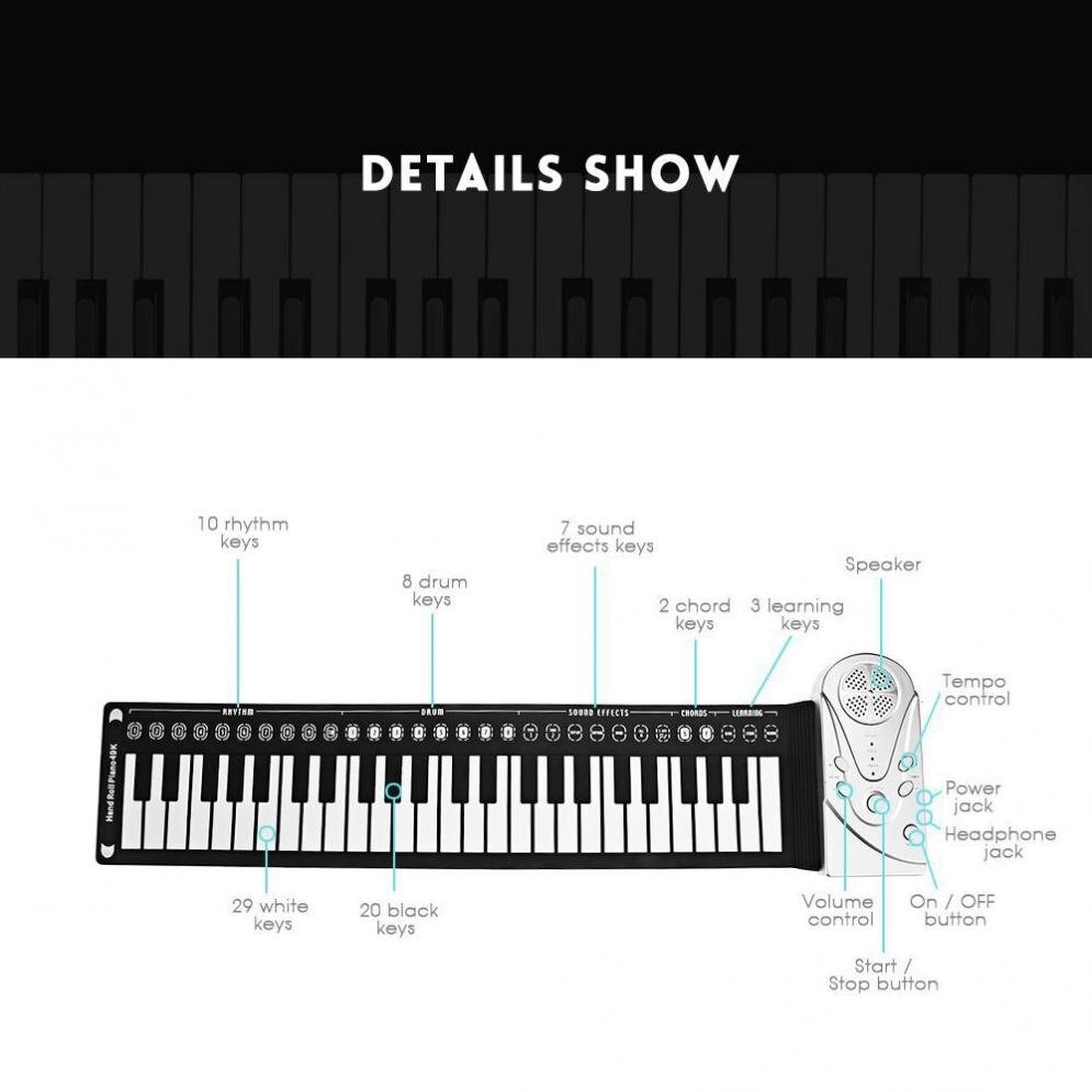 Electronic Organ 49 Keys Electronic Portable Silicone Flexible Hand Roll Up Piano Built-in Speaker Children Keyboard Organ