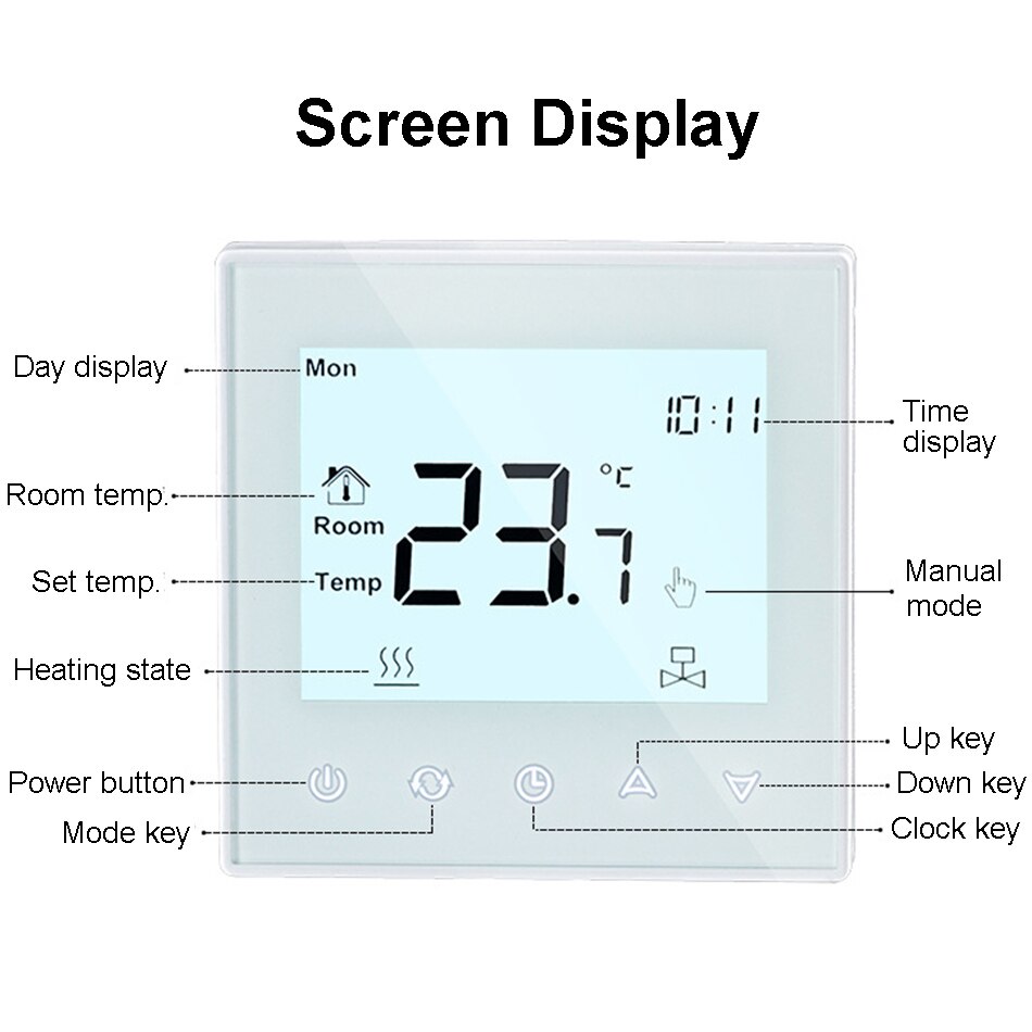 Water Heating Thermostat Touch Screen Thermostat LCD Display Room Temperature Controller For Gas Boiler and Water Floor Heating