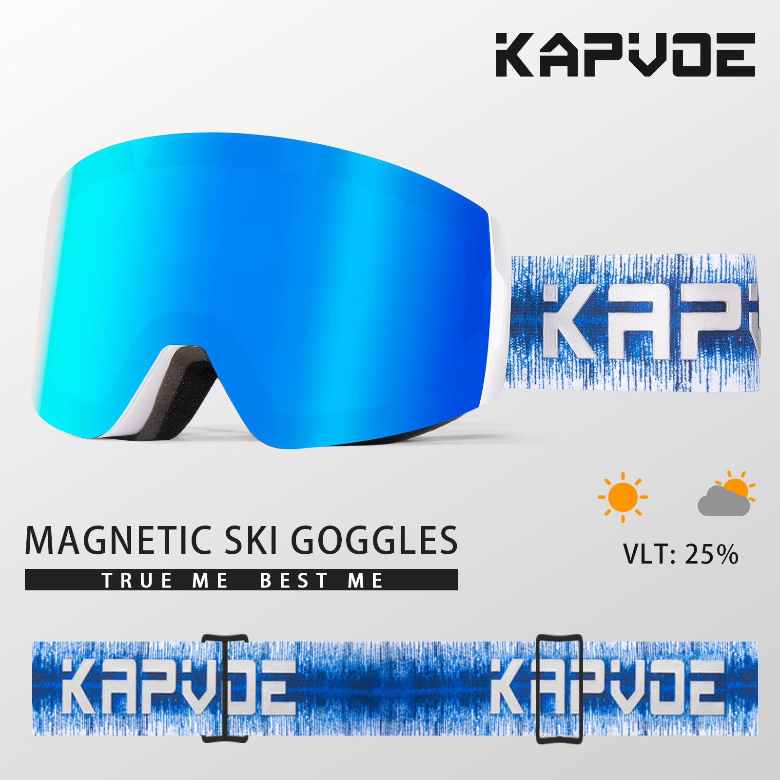 Kapvoe meekleurende skibril met magnetische anticondensglazen, beschermingsfactor  uv400, skibril voor dames en heren, wintersportbril.: Lichtgrijs