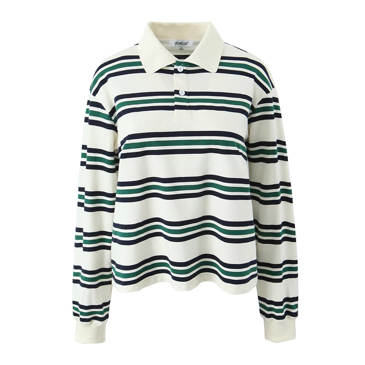 Sommar dam pikétröjor kvinna långärmade crop tops randiga vintagekläder pikétröjor mujer streetwear casual toppar bruna: M / Beige