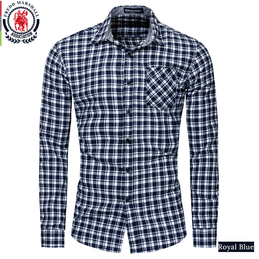 Fredd marshall rutete skjorte menn med lange armer rutete skjorter herre slank passe camisa masculina uformelt virksomhet kjole skjorte 170: 170 kongeblå / Xxxl