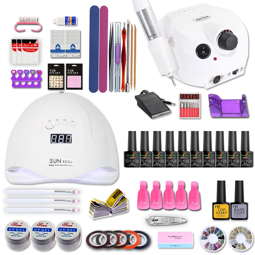 Nagelset för manikyr kit gel nagellack set med 35000/20000 rpm nagelborrmaskin 84/54w nagellampa nail art verktyg: 54w 10 färger set 5