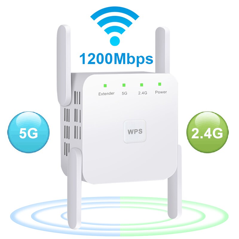 2.4G 5Ghz Draadloze Wifi Repeater Wi-fi Versterker 300M 1200 Mbps Wifi Booster Router 5G Wifi lange Range Extender Access Point: UK Plug / 2.4G 5G 1200M white