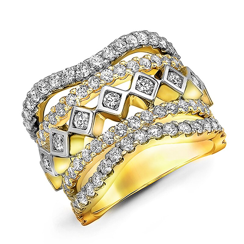 Huitan Gorgeous Geometric Hollow Shape Ethnic Wedding Women Ring 5 Row Full Bling Iced Out CZ Jewelry Noble Female: 7