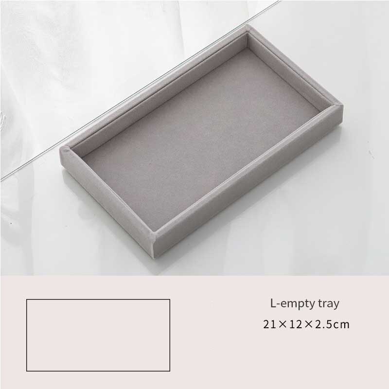 Caja de joyería artesanal hecha a mano, cajón organizador de almacenamiento de joyas de terciopelo suave gris, pendientes, collar, colgante, pulsera, bandeja, 9 opciones: L Empty plate