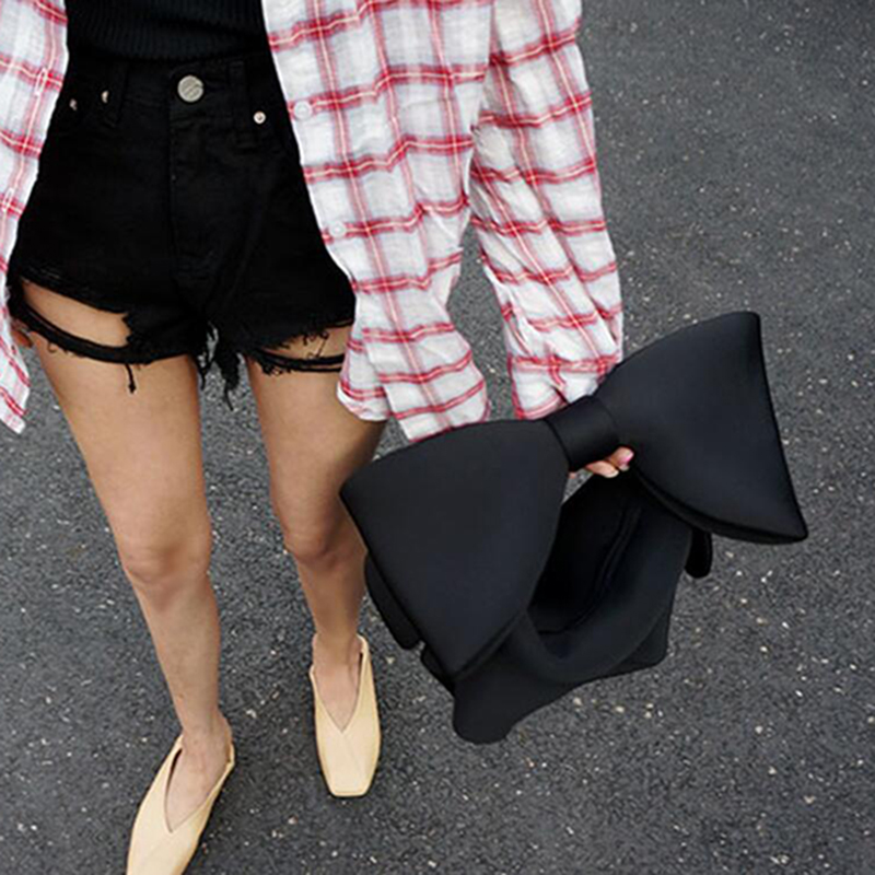 Kvinder håndtasker bue dag koblinger taske damer aften fest koblinger sort håndtaske skuldertaske (sort)