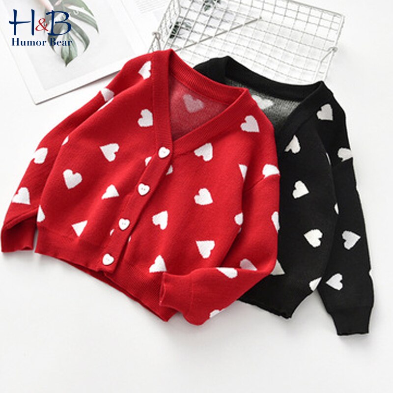 Humor Bear Girls Cardigan lavorato a maglia inverno autunno manica lunga caldo scollo a V motivo a cuore stampato maglione per bambini per 2-5 anni