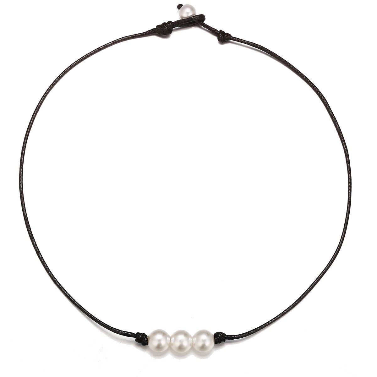 neue Frühjahr und Sommer Halsband Knoten Perle Halsketten für Frauen Schmuck Schlüsselbein Drei Perlen Handgemachte Schwarz Seil