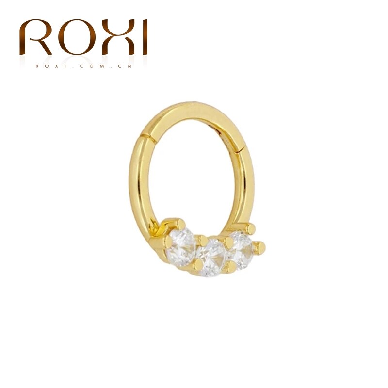 Pendientes ROXI 100% Plata de Ley 925 de circonita brillante redondos de cartílago para mujer, joyería fina, pendientes de aro circulares de: B gold